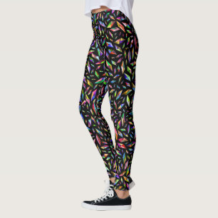 Legging Gemas de Diamante Multicoloridas em Preto