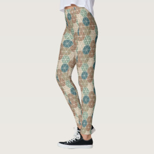 Legging Geo exterior XI teste padrão tribal azul & verde
