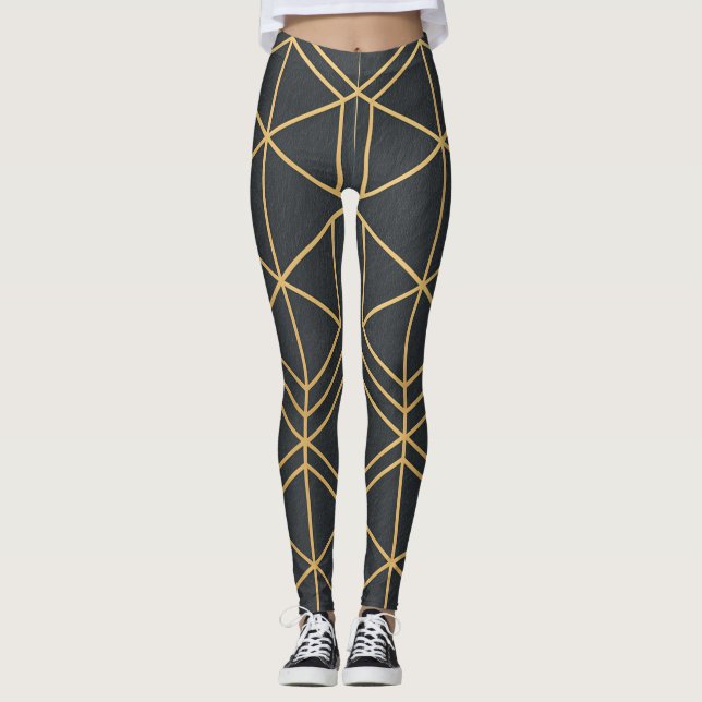 Legging Geometria da Linha Dourada – Geométrica Elegante e (Frente)