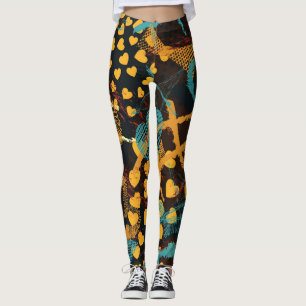 Legging Geometria das Estrelas do Coração: Padrão de Vinta