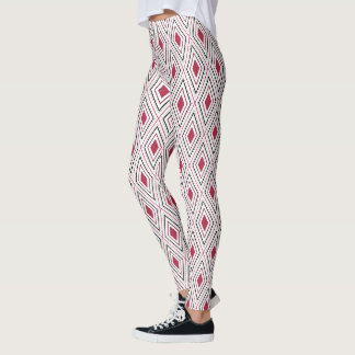 Legging Geometria de diamante vermelho preto e branco