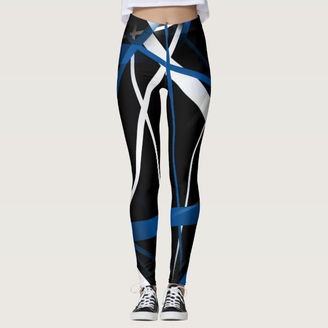 Legging Geometria Urbana Preto Branco Azul (Frente)