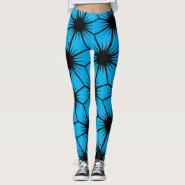 Legging Geométrico Abstrato Preto Azul Cacto Espinhoso Es