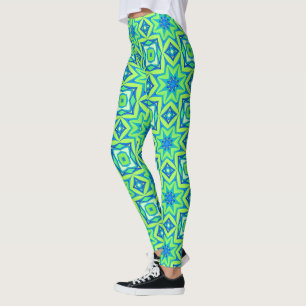 Legging Geométrico abstrato Star - Verde limão e Azul