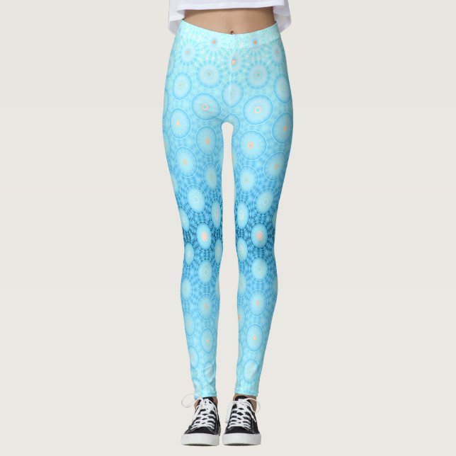 Legging Geométrico bonito de Azul e Pêssego (Frente)