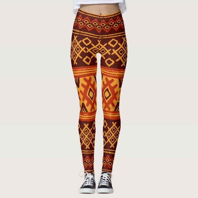 Legging Geométrico étnico, padrão popular tradicional. (Frente)