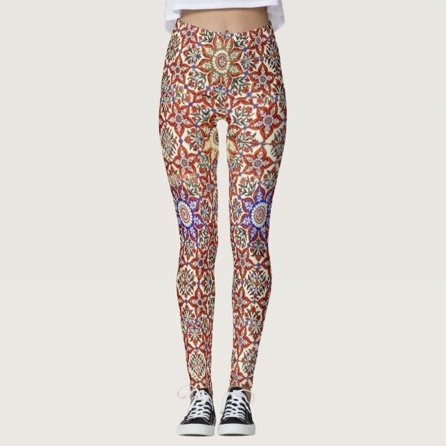Legging Geométrico Islâmico E Design Floral (Frente)