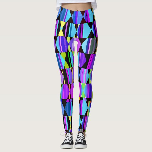 Legging Geométrico Moderno em Púrpura e Azul (Frente)
