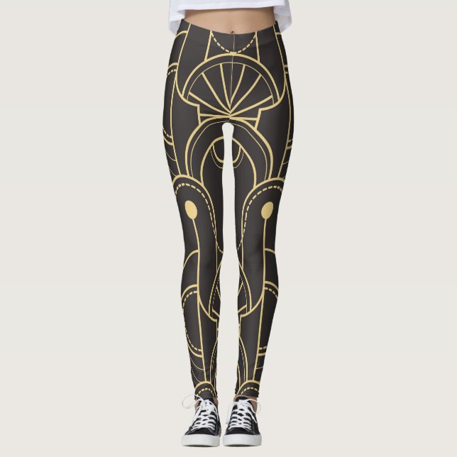Legging Geométrico Moderno: Vintage Linhas Douradas (Frente)