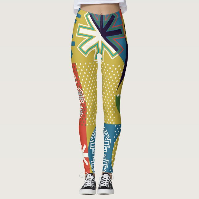 Legging Geométrico Multicolorido: Fundo do Floco de Neve L (Frente)