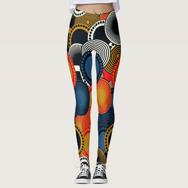 Legging Geométrico Retroativo: Harmonia dos Círculos do Ou (Frente)