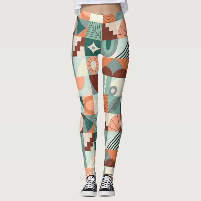 Legging Geométrico sem costura, padrão de mosaico abstrato (Frente)