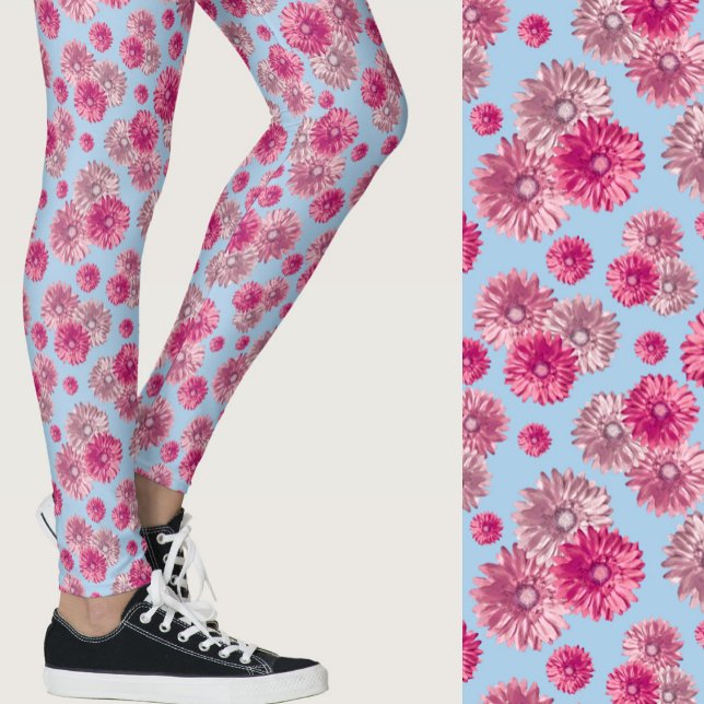Legging Gerbera margarida rosa e azul claro com padrão flo (Criador carregado)