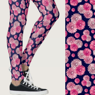 Legging Gerbera margarida rosa padrão floral
