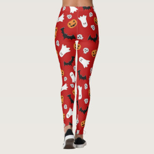 Legging Ghost Bats E Pumpkins Em Vermelho