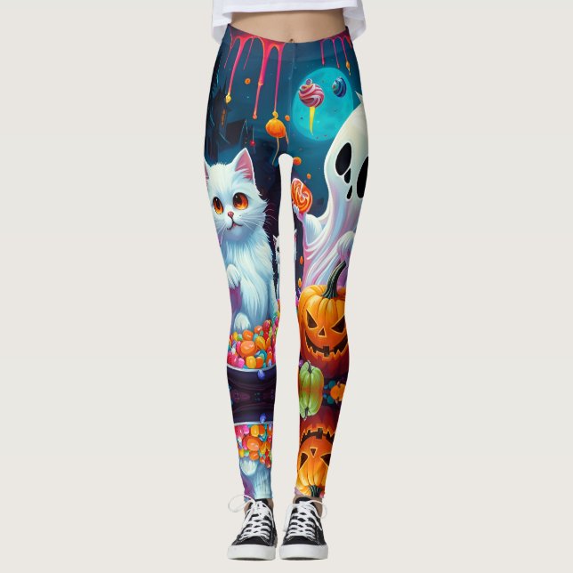 Legging Ghost Kitten Pumpkin Candy Halloween (Frente)