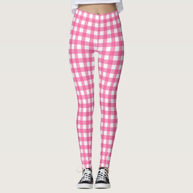 Legging Gingham Branco e Rosa Brilhante (Frente)
