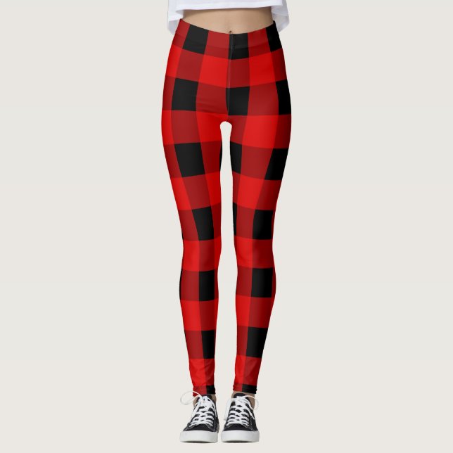 Legging Gingham de Feriado de Xadrez de Buffalo Vermelho e (Frente)