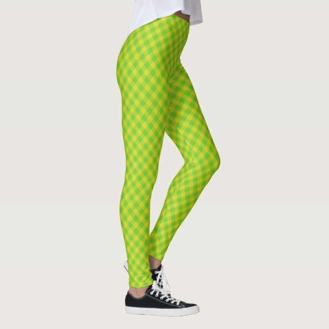 Legging Gingham de Verificação Verde Amarelo e Folha para  (Direita)