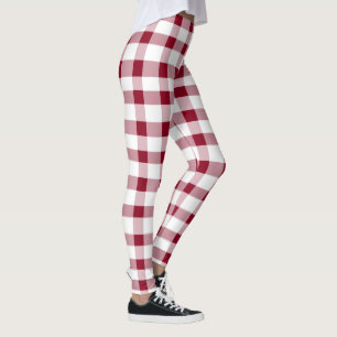 Legging Gingham Elegante Padrão de Natal Vermelho Branco