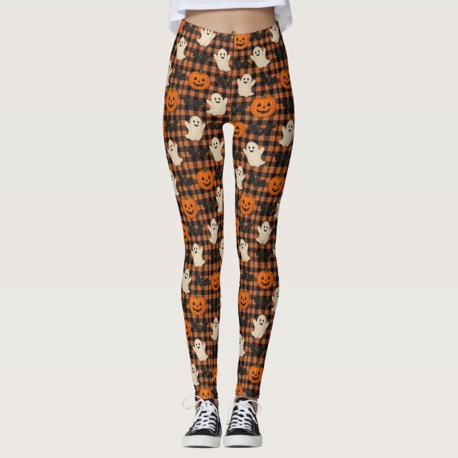 Legging Gingham, morcegos de abóbora-fantasma (Frente)