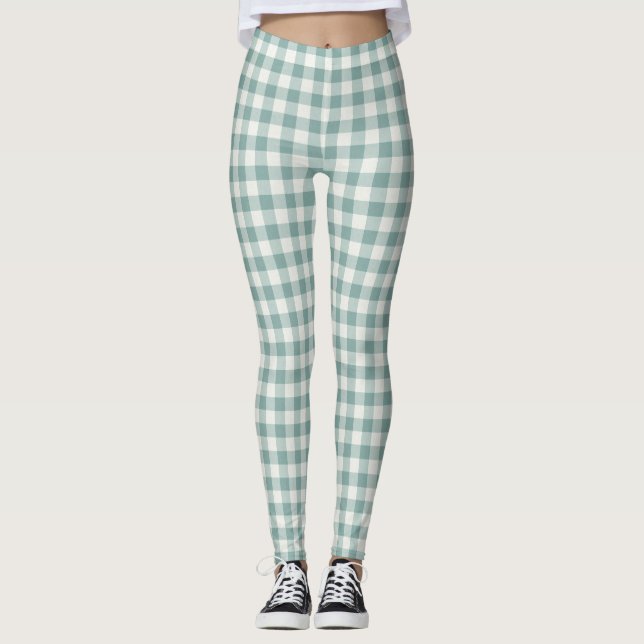 Legging Gingham Strips De Gingham Branco Da Chic Green Min (Frente)