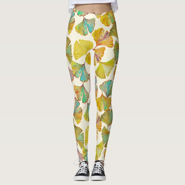 Legging Gingko Leaves: Abstrato de Arte Floral (Frente)