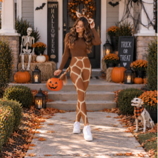 Legging Girafa Divertida Estampa de Halloween Marrom Quent