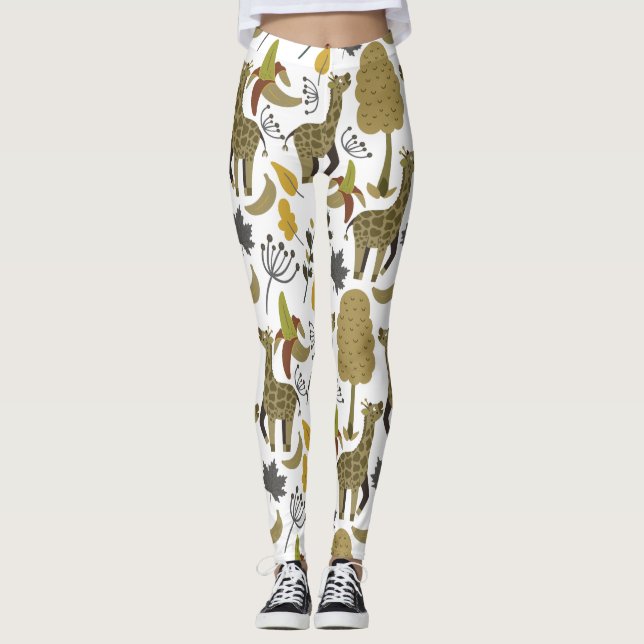 Legging Girafa padrão sem costura branco alto (Frente)