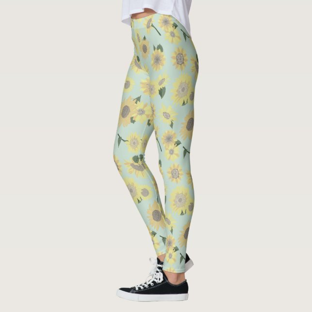 Legging Girassóis Amarelo Imunológico Sobre Padrão Azul (Esquerda)