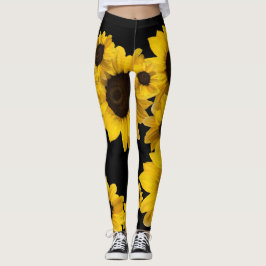 Legging Girassóis amarelos brilhantes sobre fundo preto
