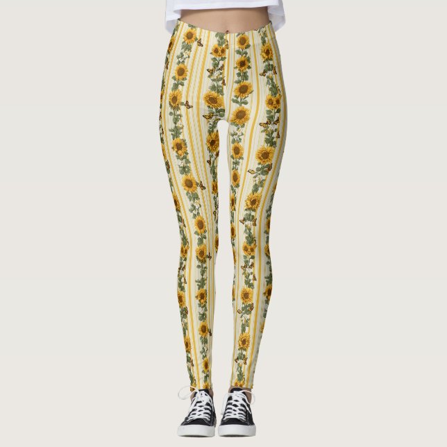 Legging Girassóis e borboletas em listras amarelas (Frente)