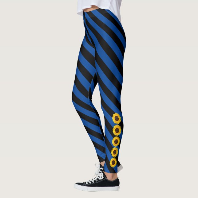Legging Girassol Amarelo Lado Preto e Azul Stripe (Esquerda)