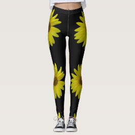 Legging Girassol Amarelo sobre fundo preto