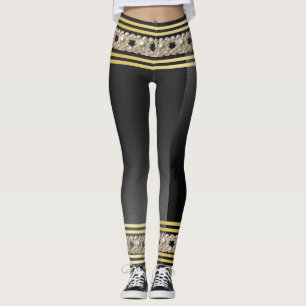 Legging Girls Pearls Moderno Dourado Black Stripes Na moda