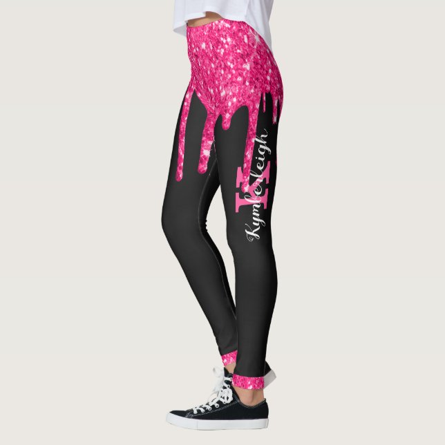 Legging Girly Black Hot Pink Glitter Drives Nome do Monogr (Esquerda)