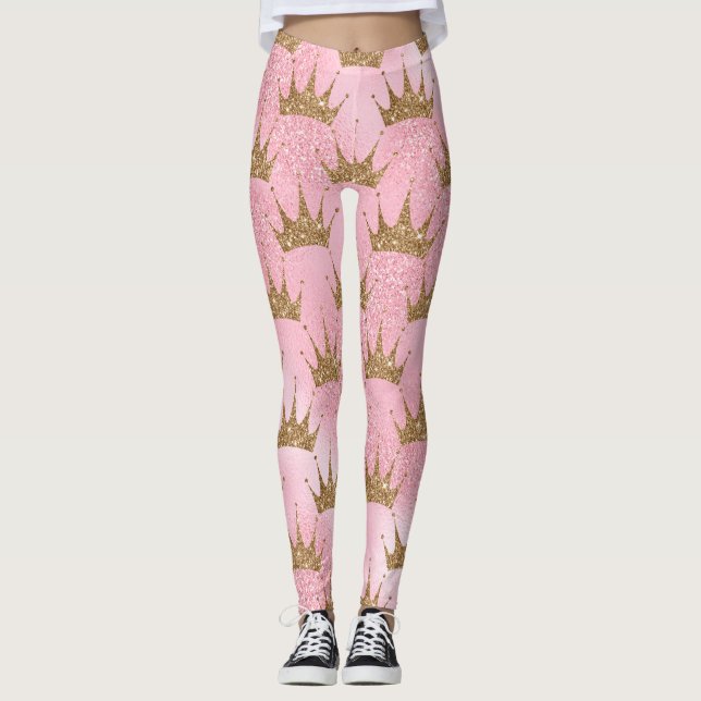 Legging Girly Pink Dourada Glitter Crowns Sparkly (Frente)