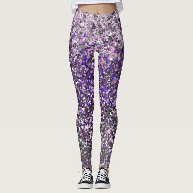 Legging Girly Purple Silver Glitter Sequin Confetti (Frente)