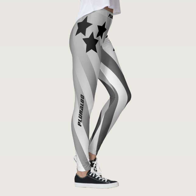 Legging Giro-gradiente de cinza branca-negra, com monogram (Direita)