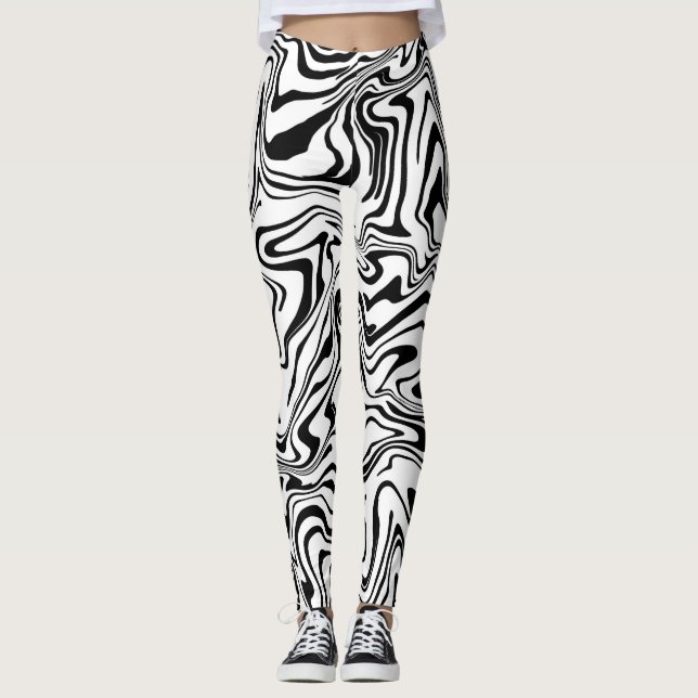 Legging Giro líquido Abstrato preto e branco (Frente)