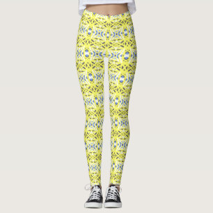 Legging Giro-Padrão Geométrico das Cinzas Amarelas Cheerfu
