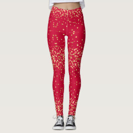 Legging Glam Diva Dourado Brilhante Festa de Natal Vermelh