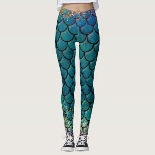 Legging Glam Smermaid Fish Scalle Teal Purple Dourado Spar