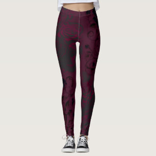 Legging Glama Gótico de Jardim Negro e Borgonha