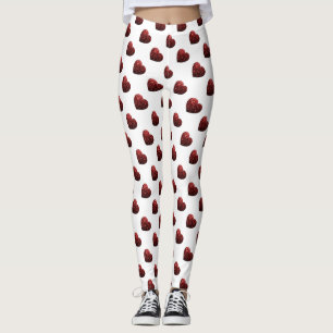 Legging Glamor Red Glitter brilha padrão cardíaco branco