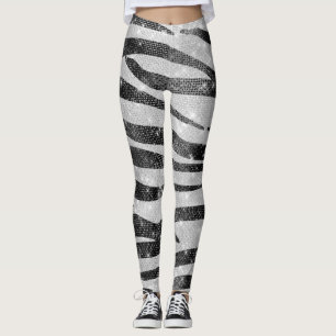 Legging Glamorous Black White Glitter Zebra Strike