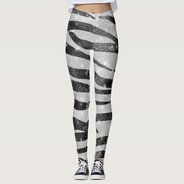 Legging Glamorous Black White Glitter Zebra Strike (Frente)
