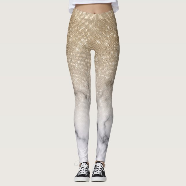 Legging Glamorre Dourado Brilhante Mármaco Branco (Frente)
