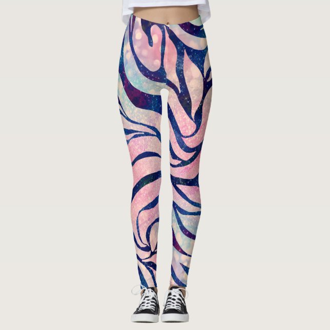 Legging Glamorus Holográfico Blue Zebra Stripes (Frente)