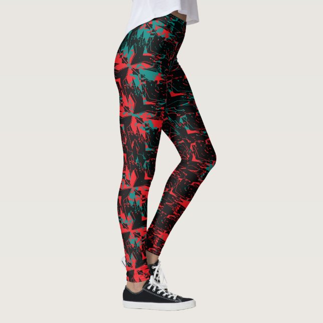 Legging Glitch Art Red and Teal Floral Repeat (Direita)